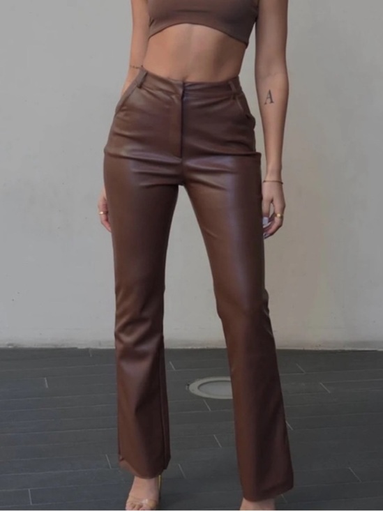 Pants - Meshki Faux Leather Straight Leg Pants In Chocolate